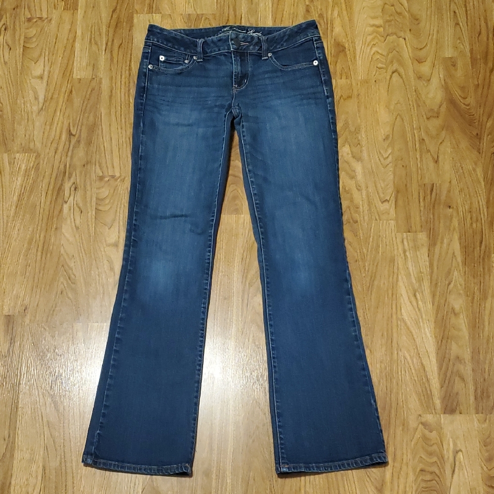 American Eagle Favorite Boyfriend Dark Blue Bootcut Jeans Womens Size 8 Long